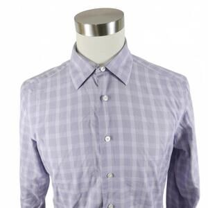 Egara Mens Cotton Non Iron Button Up Light Purple Plaid Shirt Medium